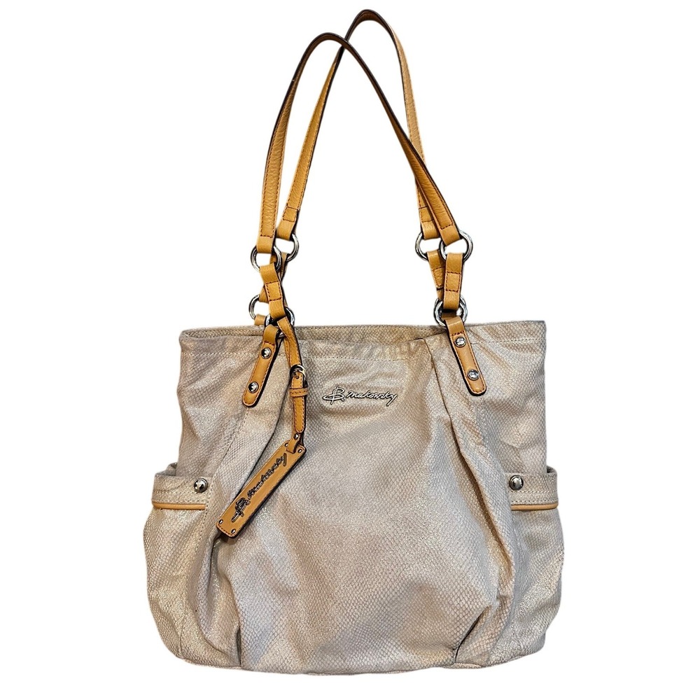 B Makowsky Champagne Metallic Snakeskin Leather Shoulder Bag